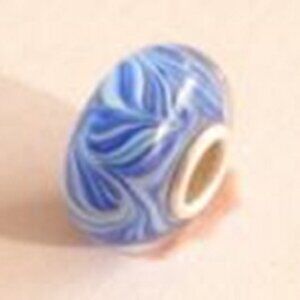 Blue & White Swirl Murano Glass Bead - Fits most Pandora or Troll Style Bracelet